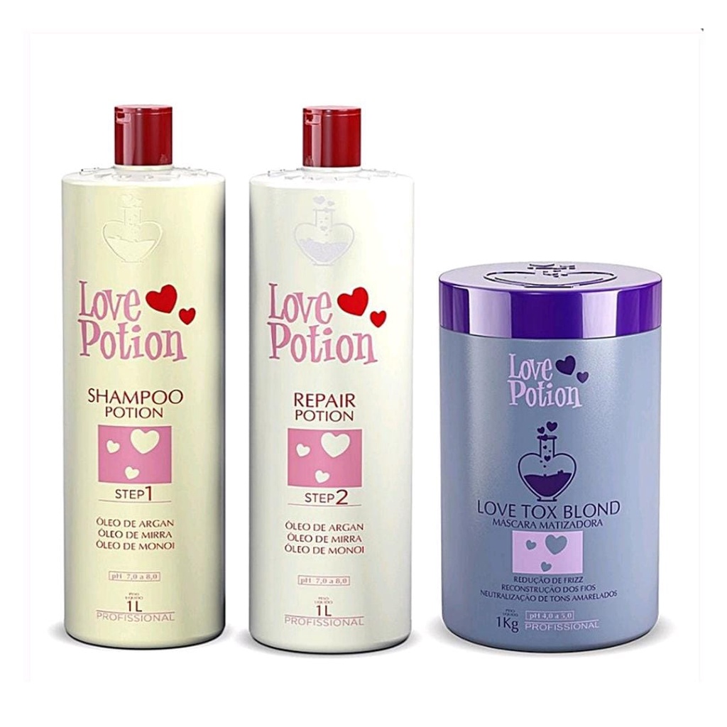 KIT ESCOVA PROGRESSIVA REPAIR  E BOTOX  LOVE TOX BLOND MATIZADOR   LOVE POTION 3X1