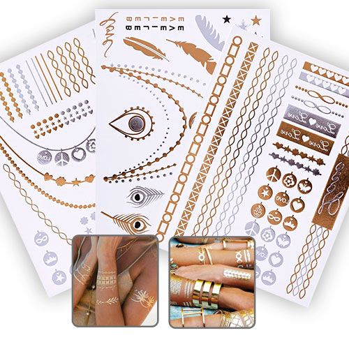 Kit C/10 Cartelas De Tatuagem Metalizadas Temporárias Adesivas Flash Tatto em Oferta na Shopee