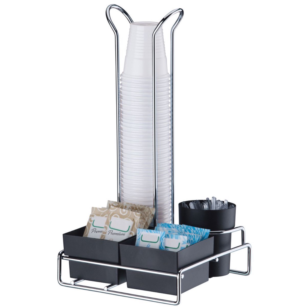 Porta Copos Descartáveis Com Porta Sachês 50/80ml Cromado - Preto