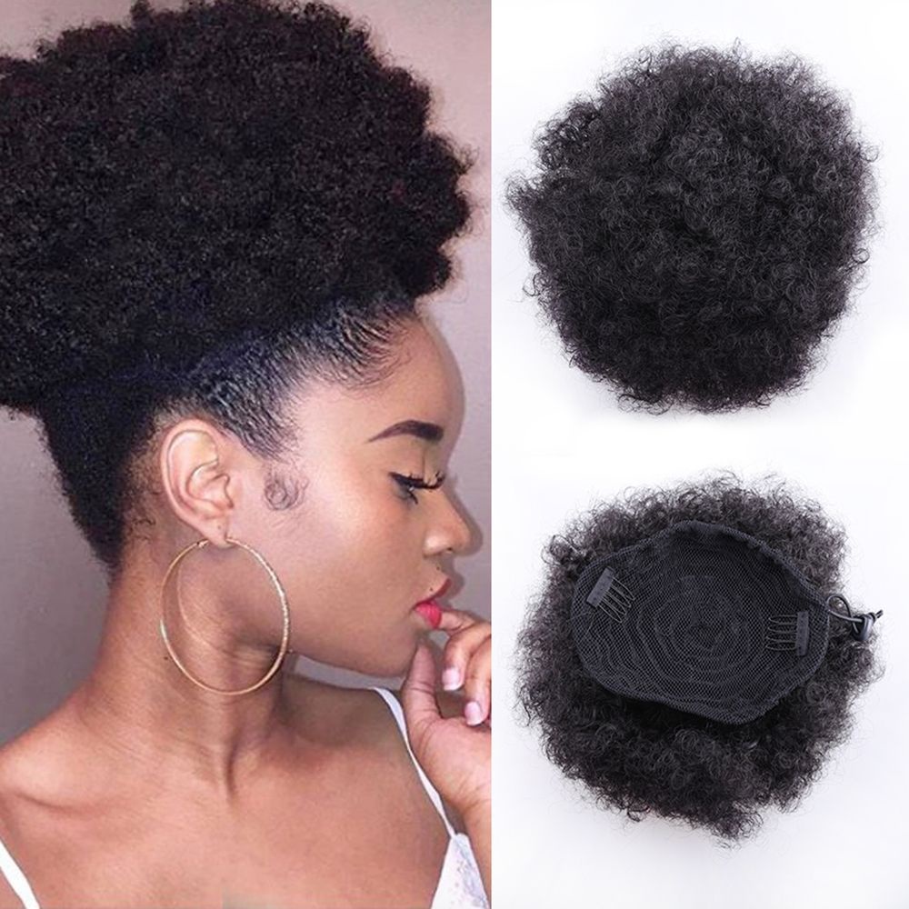 WUJIAN Afro Hair Bun Natural High Puff Curly Hair Short Kinky Curly  Ponytail Hair Extensions Synthetic Hair | Shopee Brasil