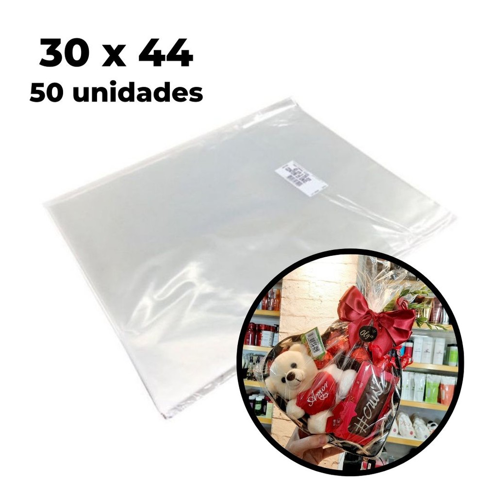 Saco Transparente para  Cestas e  Presentes 30x44 com 50un - Boop - Celofane - Poli - Incolor em Oferta na Shopee