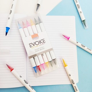 Caneta Hidrográfica Colorida Evoke Dual Brush Pen 6 Cores / Lettering - BRW