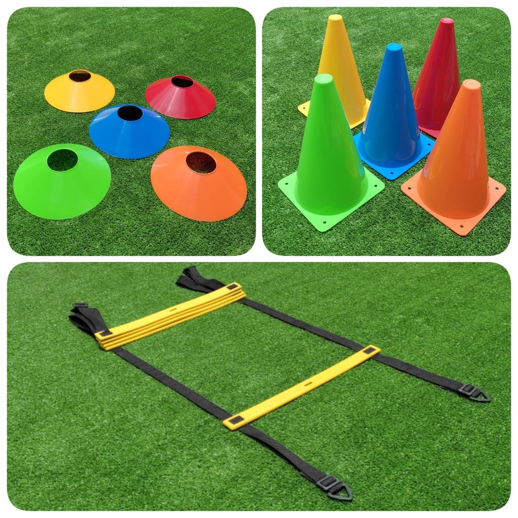 K-5 KIT FUNCIONAL ESCADA DE AGILIDADE 5 DEGRAUS EM PVC + 5 CONES 23 CENTÍMETROS + 5 CHAPÉU CHINÊS  FUNCIONAL AGILIDADE