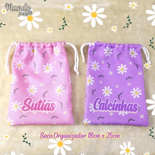 Sacolinha Organizadora Viagem Margaridas Calcinha e Sutiã 18cm x 25cm