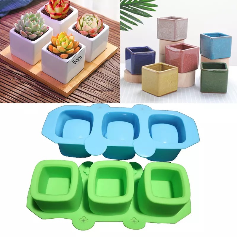 Molde Silicone 3 Vasos Quadrado F22 Suculenta Gesso Cimento Resina em Oferta na Shopee