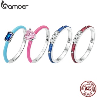 Bamoer Anel De Prata 925 Com Formato De Coração De Zircônia Azul Versão Simples Para Mulheres Delicadas Index