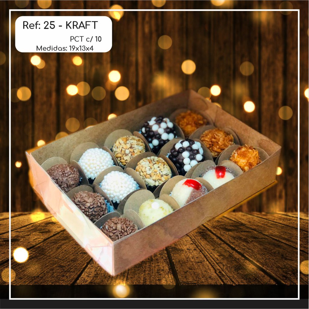 10 ~50 Caixas Embalagem 15 Doces Com Visor em  Acetato KRAFT 19x13x4 - Ref. 25 ( Chocobraz ) em Oferta na Shopee