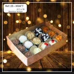 10 ~50 Caixas Embalagem 15 Doces Com Visor em Acetato KRAFT 19x13x4 - Ref. 25 ( Chocobraz )(CHOCO)