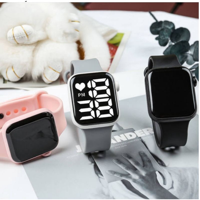 Relógio de Pulso Digital Tipo Smart Quadrado Esportivo / Relógios Watch Led Sports Silicone