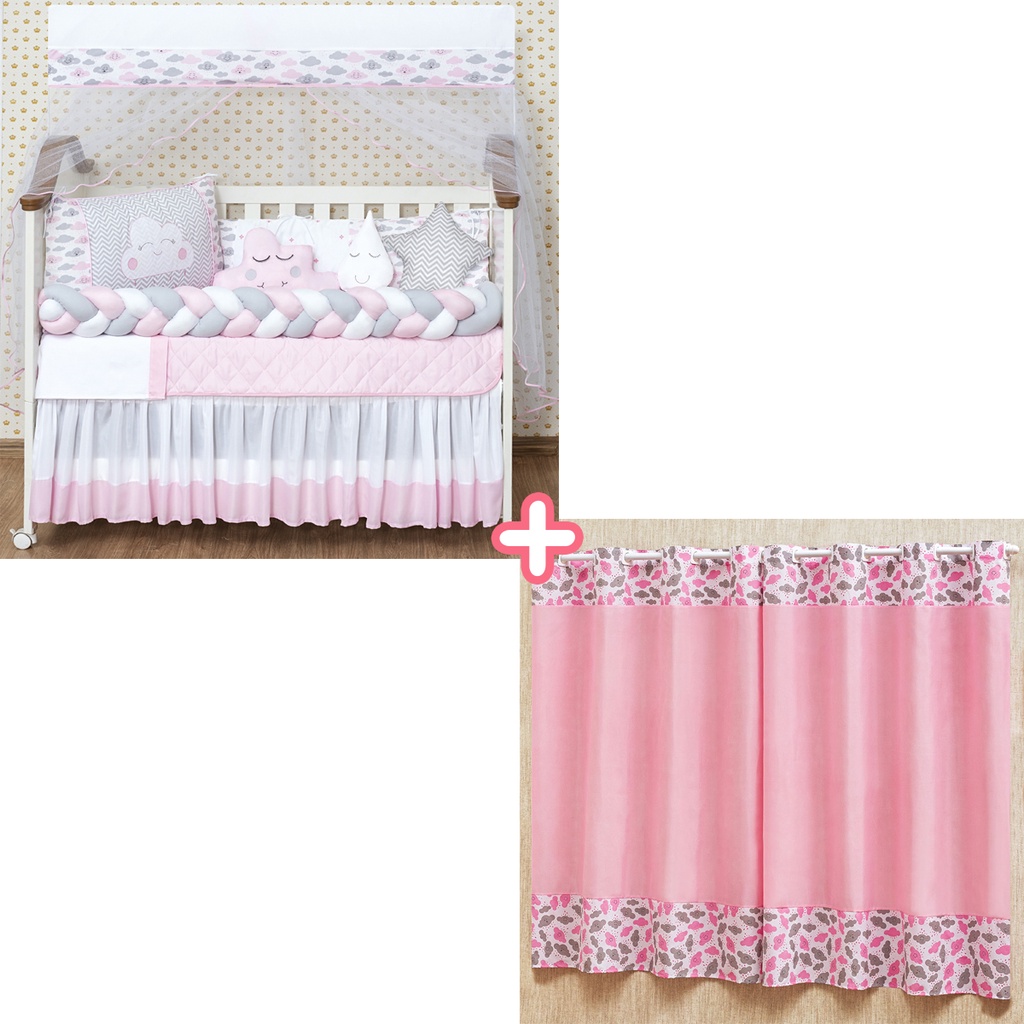 Kit Berço Nuvem Completo Com Naninha e Cortina De Ilhós 13 Peças Baby GOLD BABY LINHA BABY