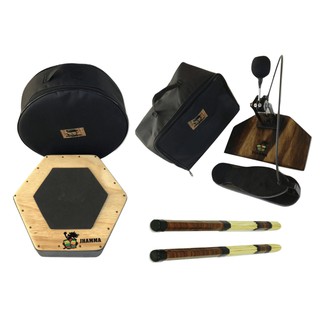Kit Percussão Pedal para Cajón + Caixa Cajón + Baquetas Rods + Bags de Transporte Jhamma Percussões Percuteria