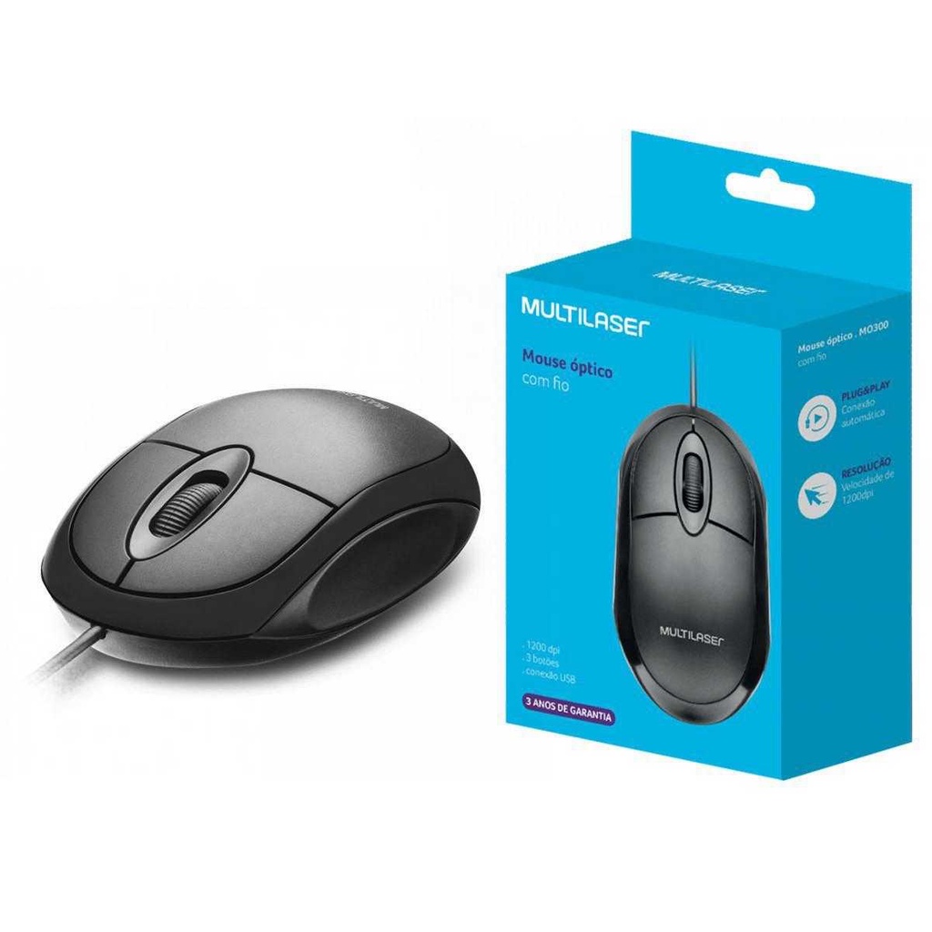 MOUSE OPTICO USB CLASSIC BOX 1200DPI PRETO MULTILASER | Shopee Brasil
