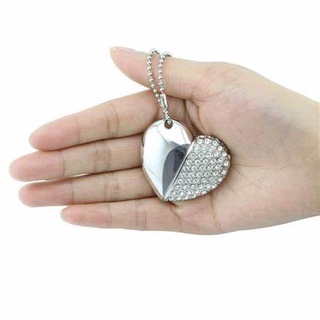 Pen Drive Coração Prata de Metal com Strass USB 2.0