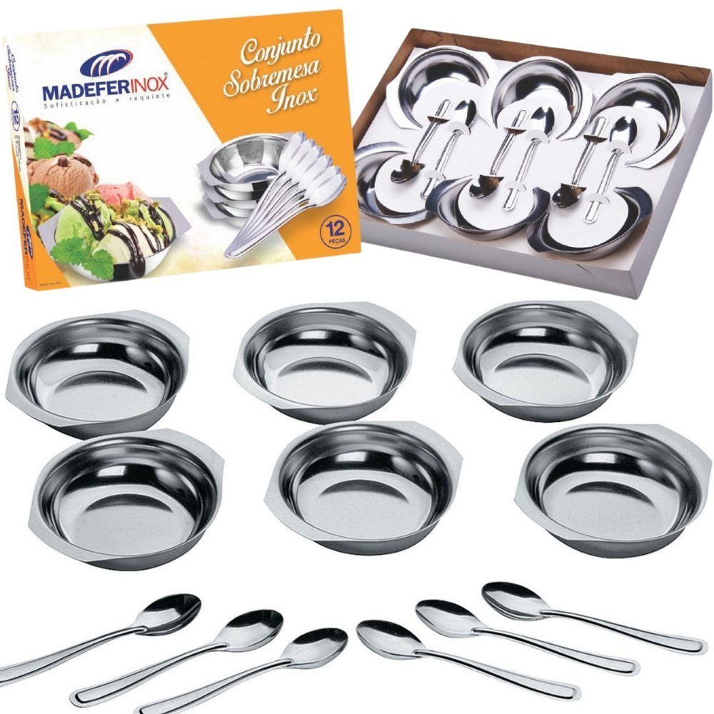 Conjunto Jogo De Tigelas Com Colheres Inox Para Sobremesa