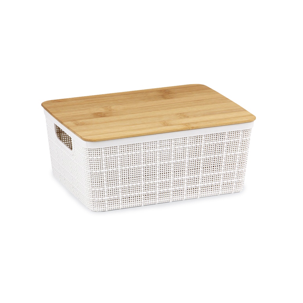 Kit 2 Caixas Organizadoras 12 Litros Branca C/ Tampa Bambu