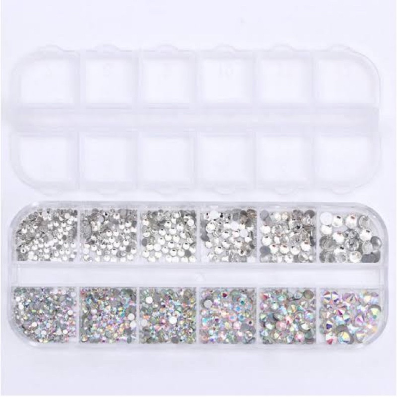 Kit Estojo Strass Transparente Colorido Furta cor tamanhos SS3 SS4 SS5