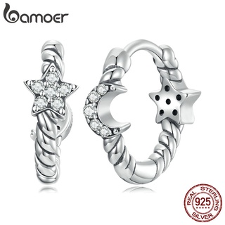 Bamoer Brincos De Prata S925 Com Fecho De Orelha De Estrela & Lua/Joias Femininas