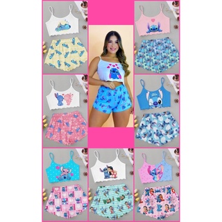 Pijama de ondinhas BABY DOLL STITCH FEMENINO ADULTO MODA VERAO DECORACAO