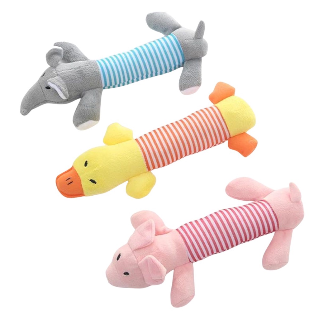 Bichinhos de Pelúcia para Cachorro Cães Gatos Kit 3 Mordedor Brinquedo Pet Apito Elefante Porco Pato