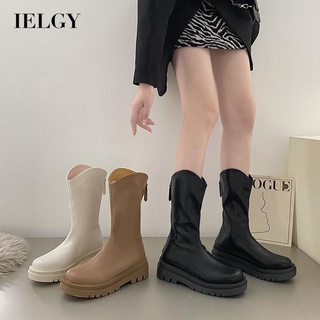 IELGY Feminino Preto Com Zíper Grosso E Sola Reforçando Botas De Tornozelo