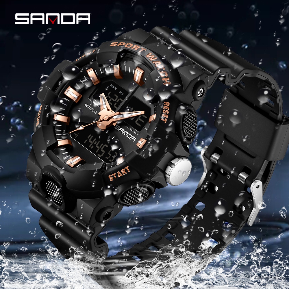 SANDA Relógio De Pulso De Quartzo Masculino Com Mostrador Duplo/Digital LED Luminoso Calendário 3130-1