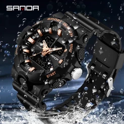 SANDA Relógio De Pulso De Quartzo Masculino Com Mostrador Duplo/Digital LED Luminoso Calendário 3130-1