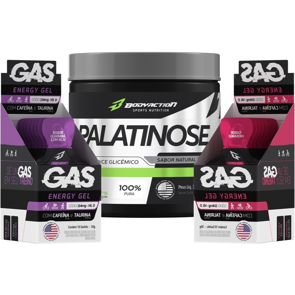 Kit 2x Gas Energy Gel 20 Sachês + Palatinose 300g Bodyaction em Oferta na Shopee