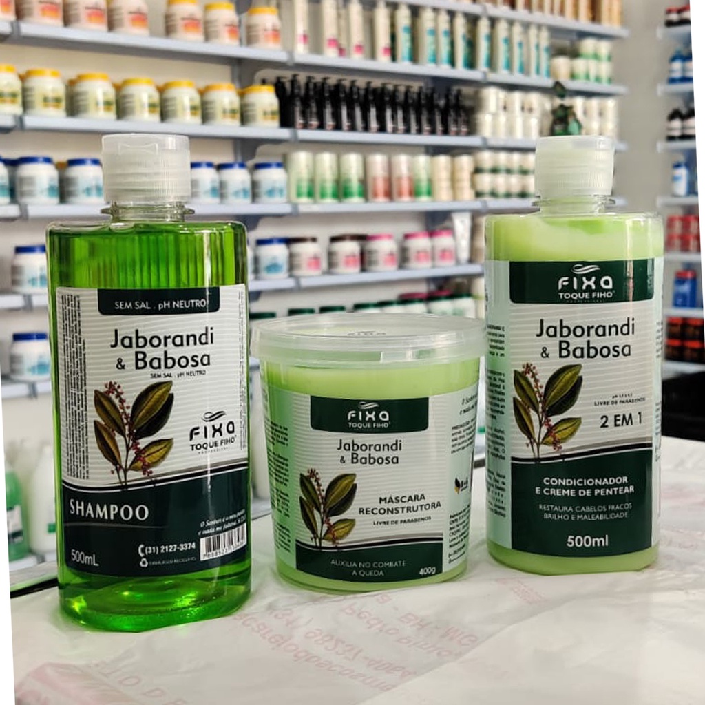 Kit Tratamento Capilar Jaborandi Com Babosa (Aloe Vera) 500ML - Combate a Queda Capilar - Shampoo, Condicionador e Máscara - Crescimento Capilar em Oferta na Shopee