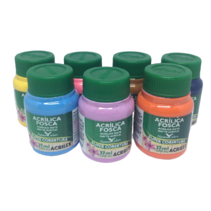 Tinta Acrílica Fosca - ACRILEX - 37ml - Grade de Cores 1 - Artesanato (Madeira; Papel; Cerâmica; Isopor; Gesso; Couro; Vidro; etc.)