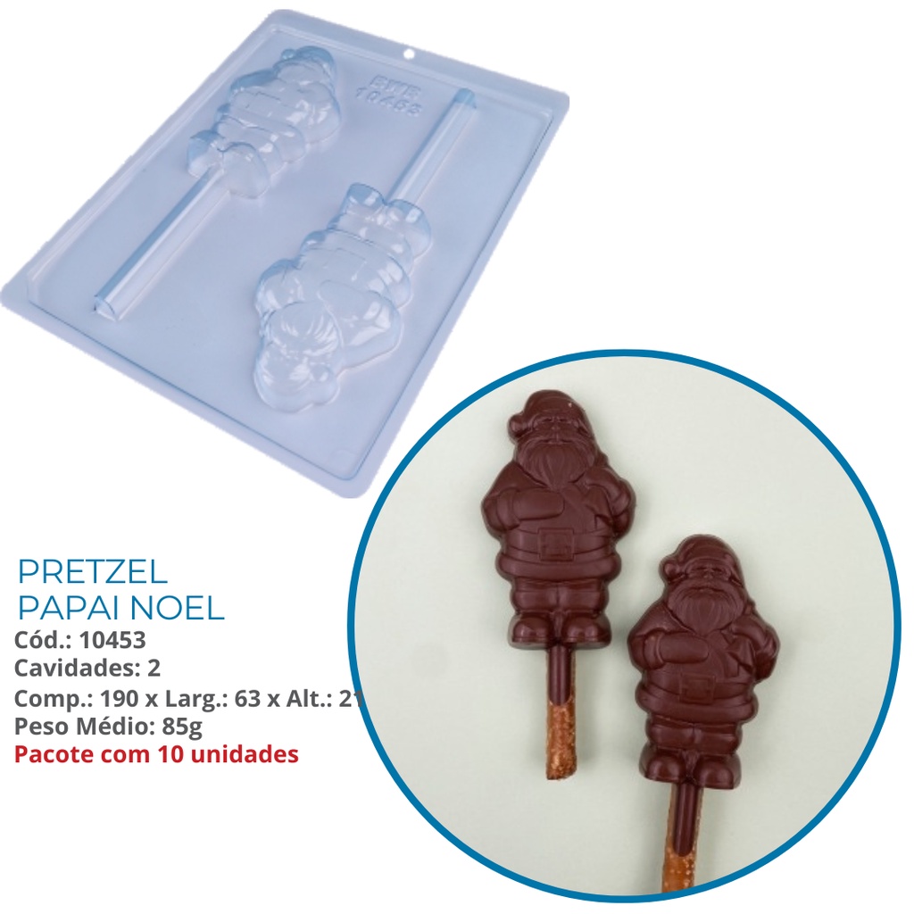 Forma bwb PRETZEL PAPAI NOEL 85g simples  de acetato para chocolate natal 2023 Cód. 10453 - Home & Living