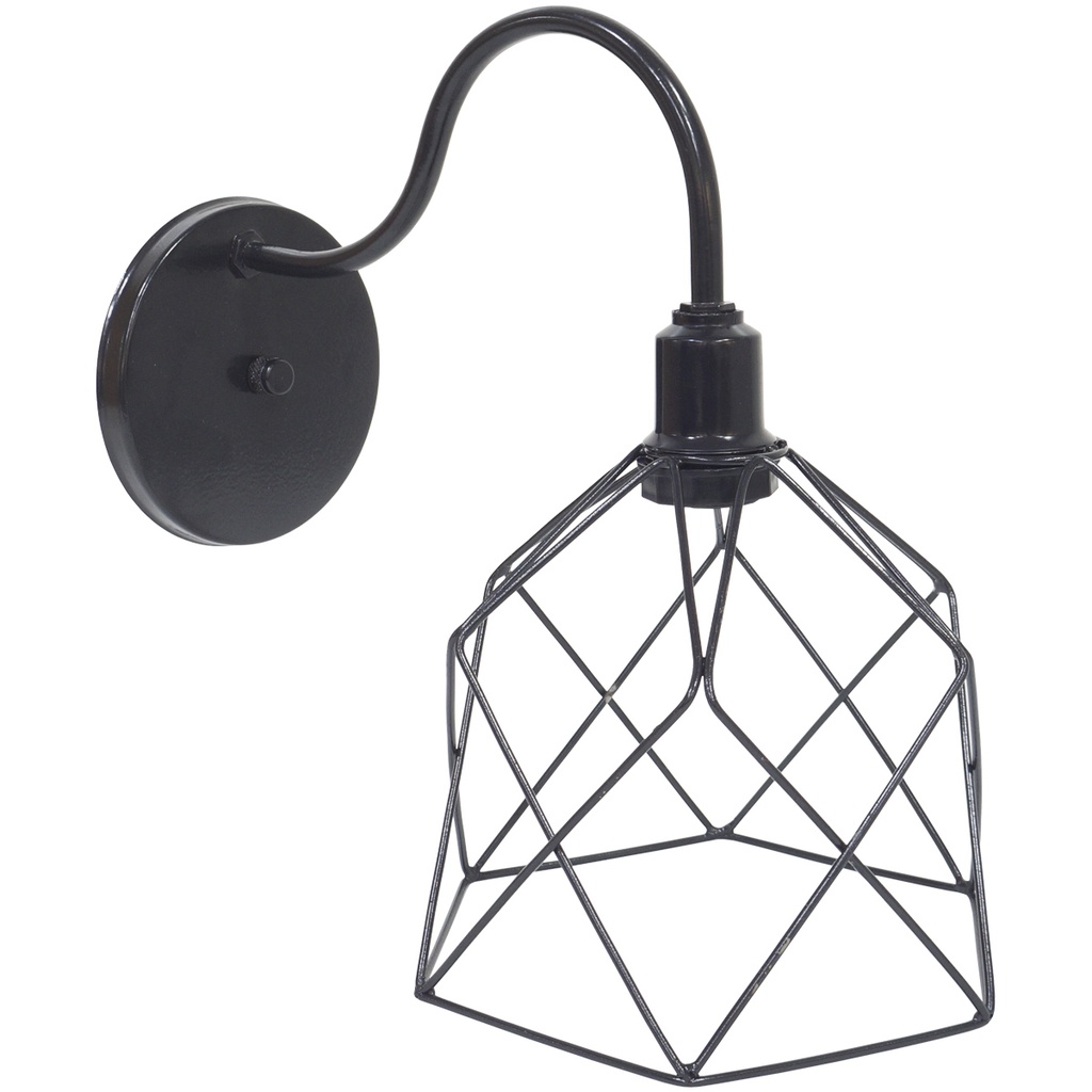 Luminária Arandela de Parede Aramada Cálice Industrial Retro Preta Agp Ilumini Vintage - 256700