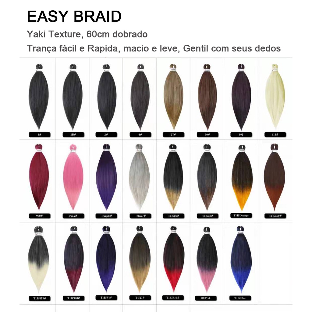 Cabelo Jumbo Easy Braid 90 G Para Tranças Várias Cores Macio e Leve