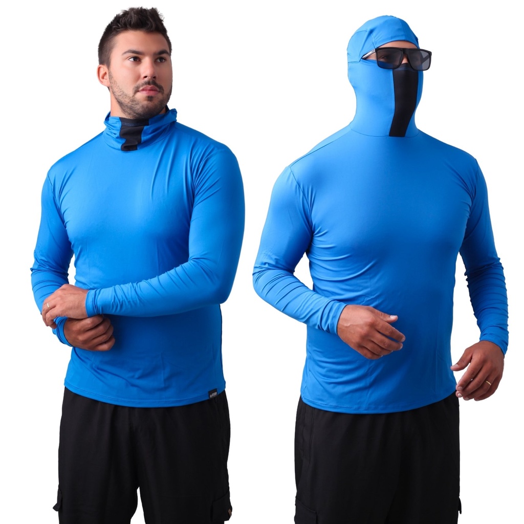 Camisa de Pesca UV50+ com Touca Ninja – Anti-Inseto e Secagem Rápida – Azul Royal