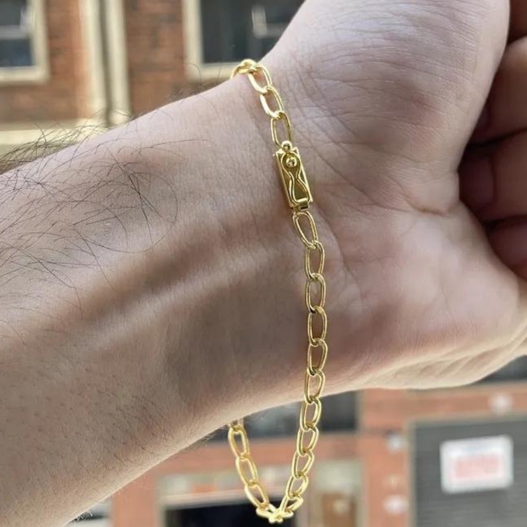 Pulseira de Ouro Grumet 3,5mm Banho de Ouro 24k Pulseira Masculina Banhada