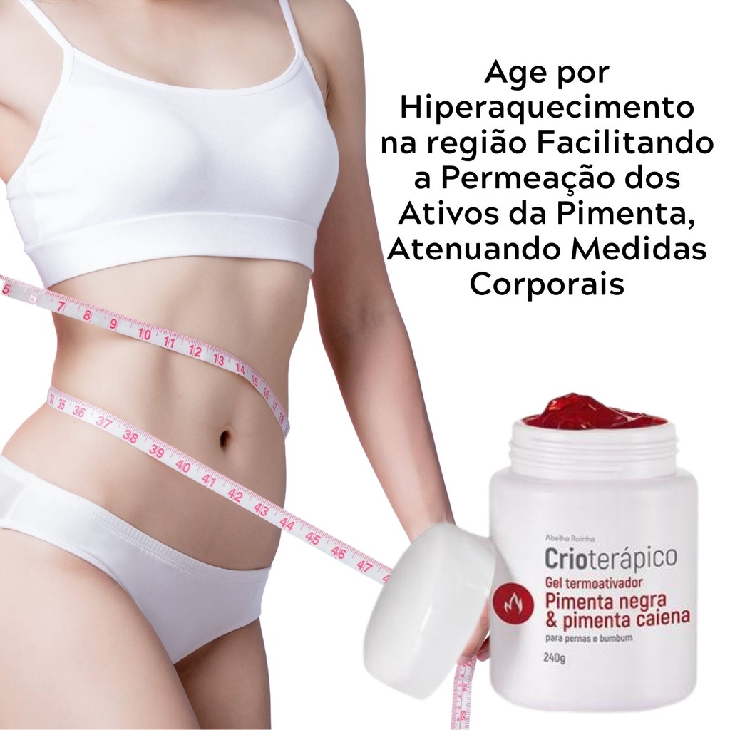 Gel Termoativador Pimenta Negra e Pimenta Caiena Para Pernas e Bumbum Crioterápico Abelha Rainha 240g