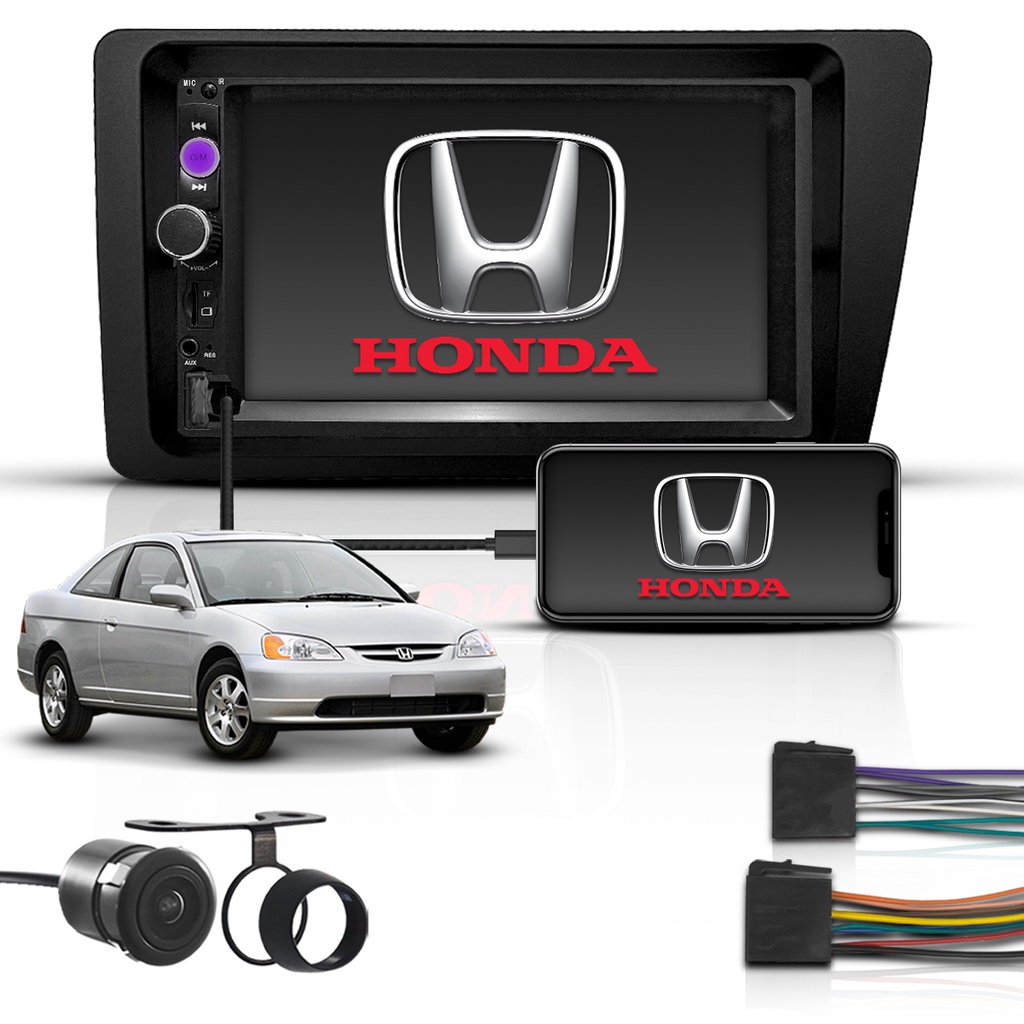 Kit Multimídia Mp5 2 Din Bluetooth Espelha Honda Civic 2001 a 2006