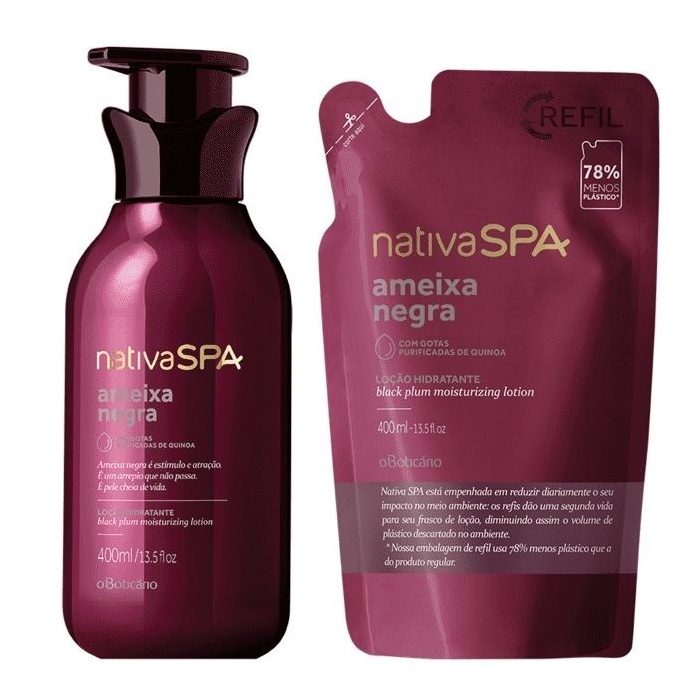 Nativa Spa Ameixa Negra: Kit OU Loção Hidratante Desodorante400ml  OU Refil 350ml - O Boticário