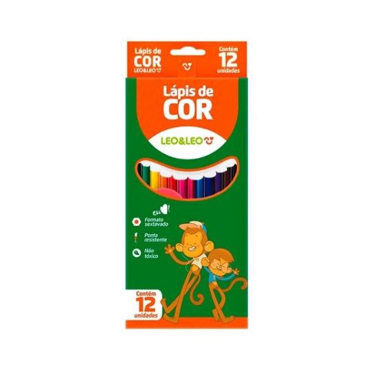 Lápis 12 Cores Leo E Leo Sextavado Desenhar E Pintar