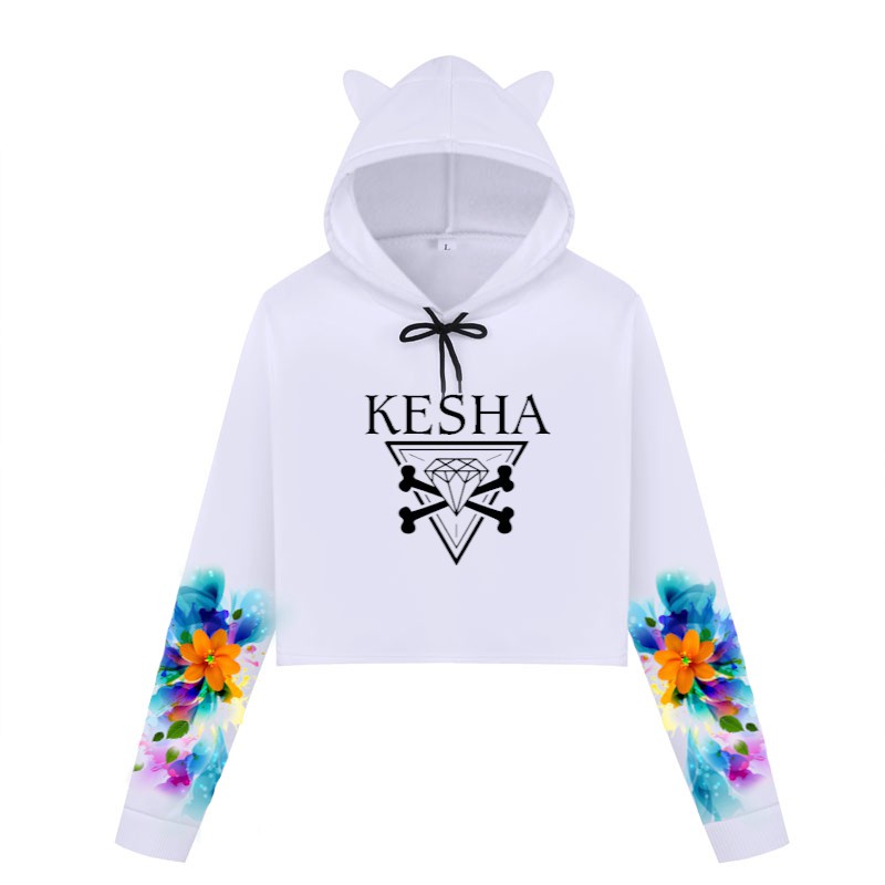 Blusa Cropped de Moletom Flores Azul e Laranja Kesha A442