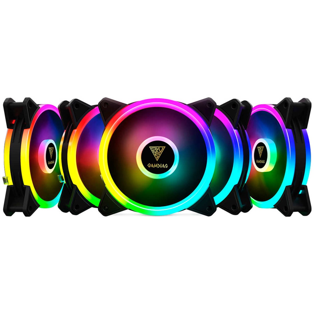 Kit Fans Gamdias Aeolus M2-1205R RGB 5x120mm C/ Controle