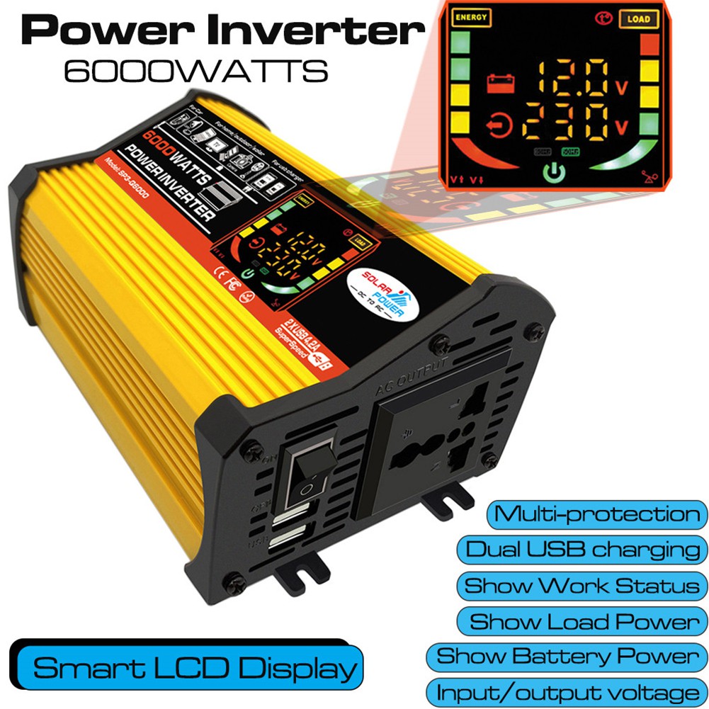 Om 6000w Display Lcd Carro Inversor De Energia Dual Usb Voltage