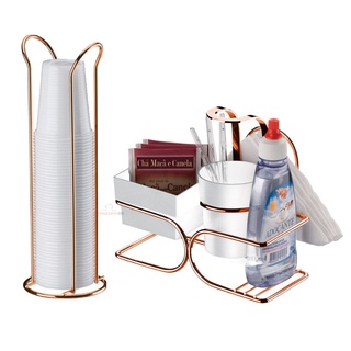 Kit Café 2 Peças Suporte Copos 200ml Porta Sachês Guardanapos Adoçante Rose Gold - Future