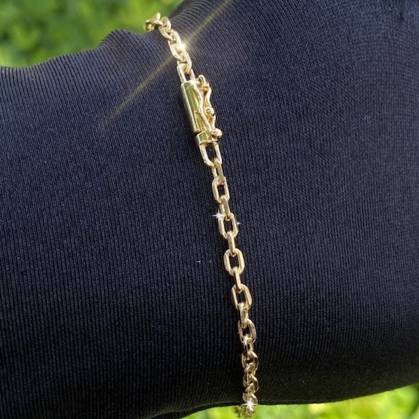 Pulseira de Ouro 3mm 4,5g Banhada a Ouro 24k Pulseira Masculina Carrier Cadeado