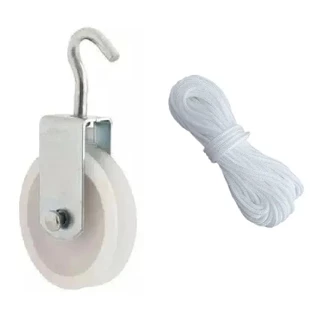 KIT PARA VARAL 2 ROLDANA PLASTICA NYLON 8cm COM GANCHO + 20M CORDA 4MM