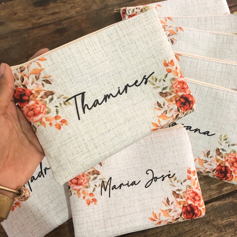 Necessaire Slim Personalizada c/ nome - Floral Terracota + cores
