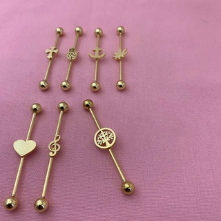 Piercing Transversal DOURADO em Aço Cirúrgico para Orelha em Oferta na Shopee