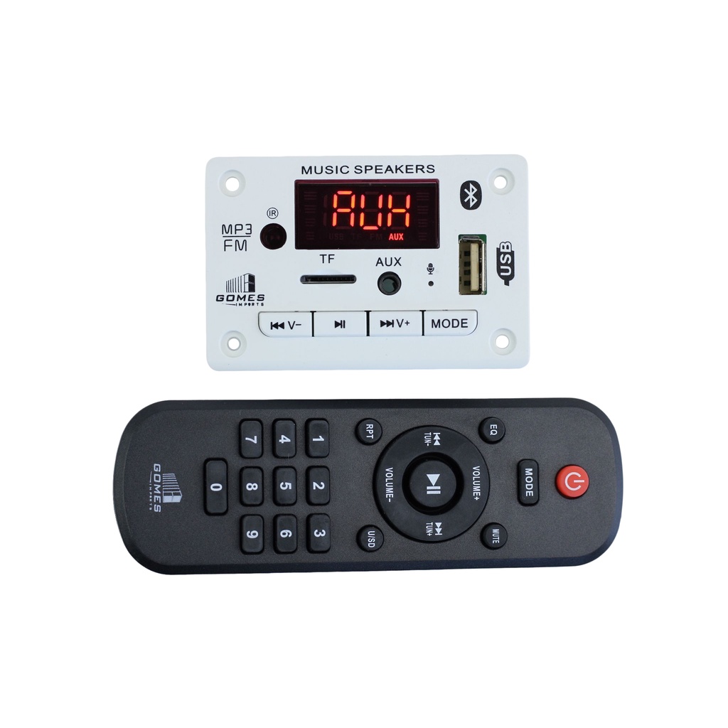 Placa Decodificador Mp3 Amplificado 25w Bluetooth Usb Aux Fm 12V Pula Pastas e com App AB Link