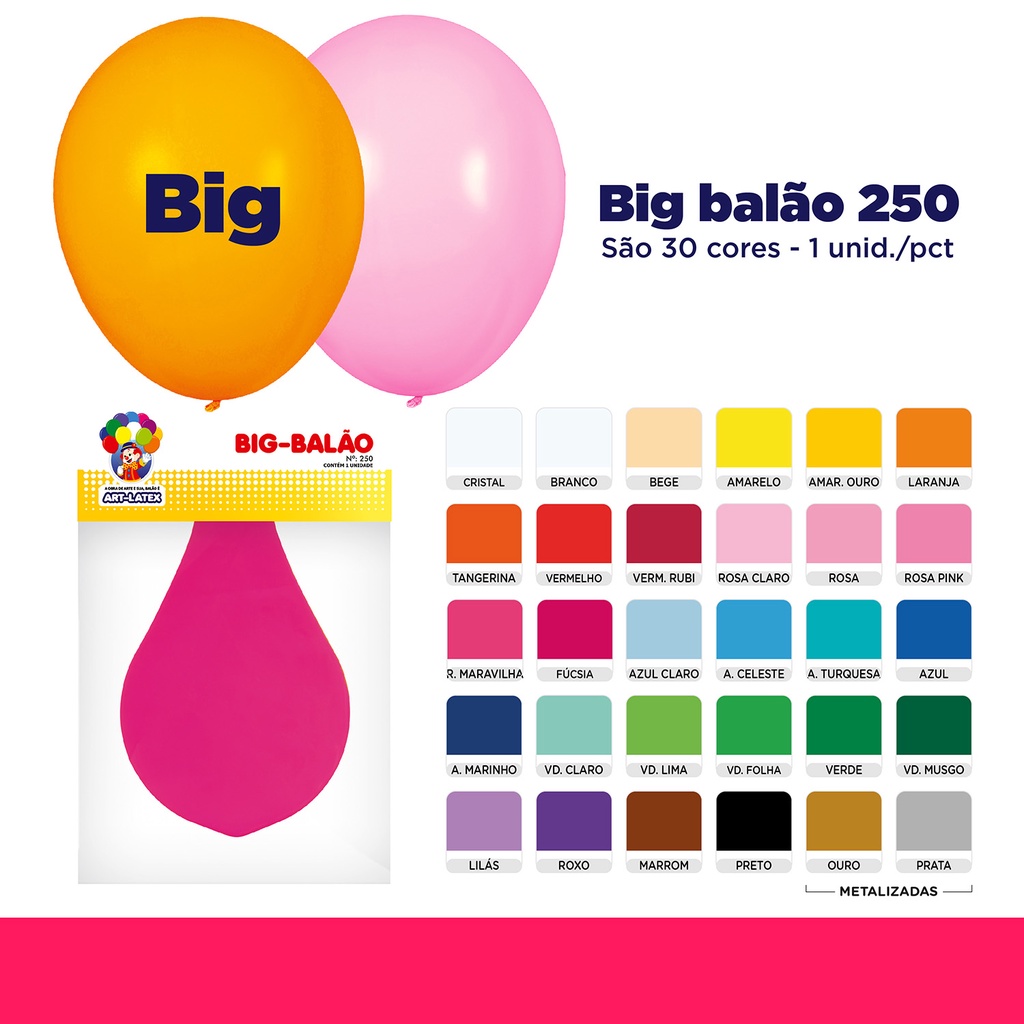 Big Balão 250 Diversas Cores – 1 Unid – Art Latex