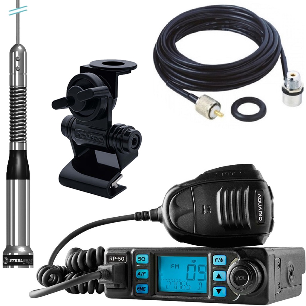 Rádio Móvel Px 80 Canais Rp-50 Antena Slim Bold 1,40m Ap8690 Cabo 5,5m Conectores Suporte Porta Malas Capô