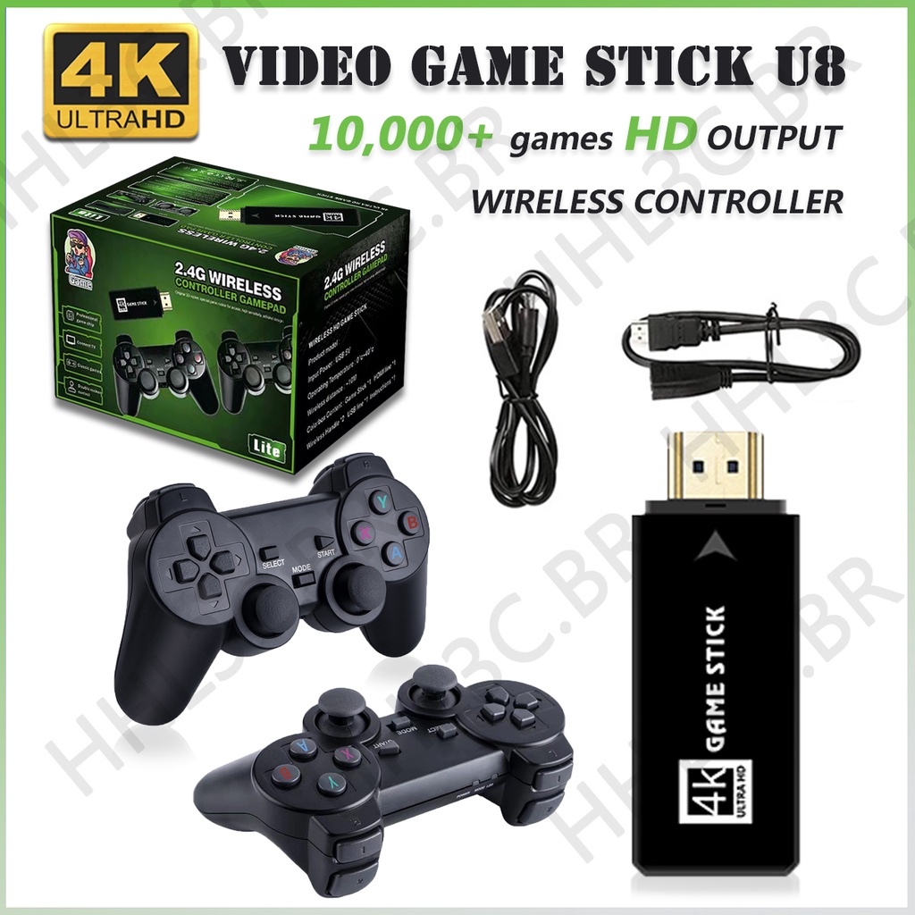 Console De Classic Retro Vidio Wireless Video Game stick U8 3000 / 10000 Jogos games Sistema de jogo de 32 bits recém-atualizado Retro Clássico Família 2.4G Controlador Videogame sem fio Box 4K HDMI original HD Fio stick lite For TV Clássicos Games